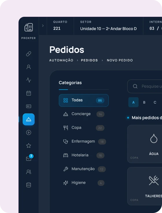 Tela de pedidos do ProXper organizada por categorias